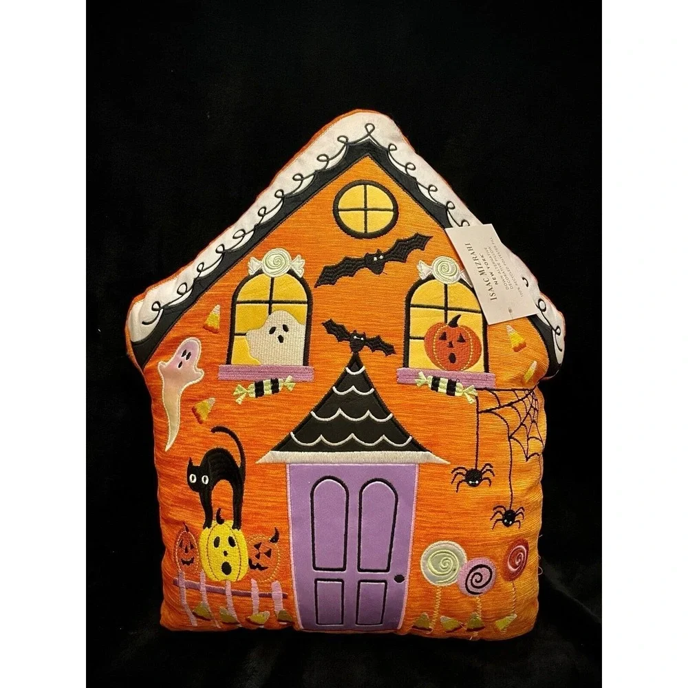 ISAAC MIZRAHI 17x18 HALLOWEEN Gingerbread Spooky House‎ Pillow NEW